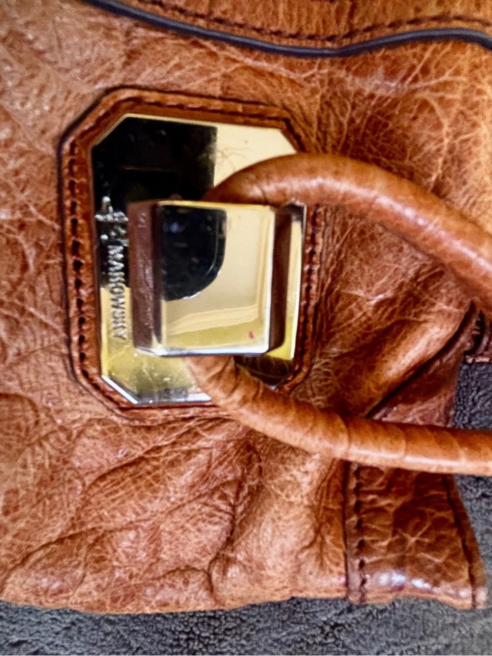 Makowsky Alligator Embossed Leather Tote Bag Cognac